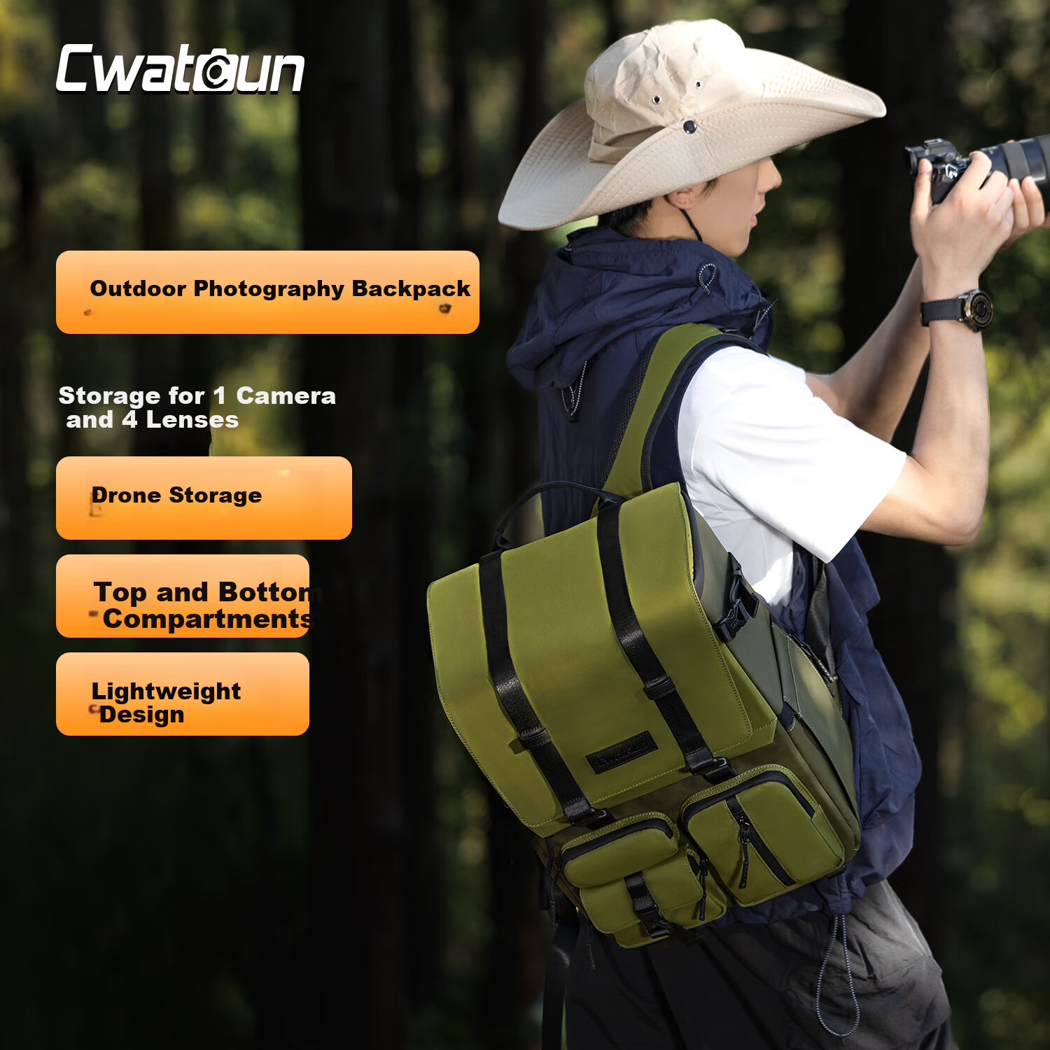 CWATCUN Kaden Camera Backpack Outdoor Photography Waterproof Large Capacity Storage Bag