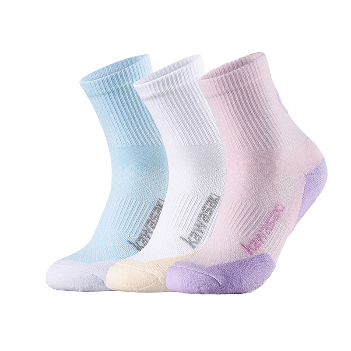 KAWASAKI Kids' Sports Badminton Socks Cute Pet Towel Bottom Wear-Resistant Non-Slip D6611 Pink Purple (3 Pairs)