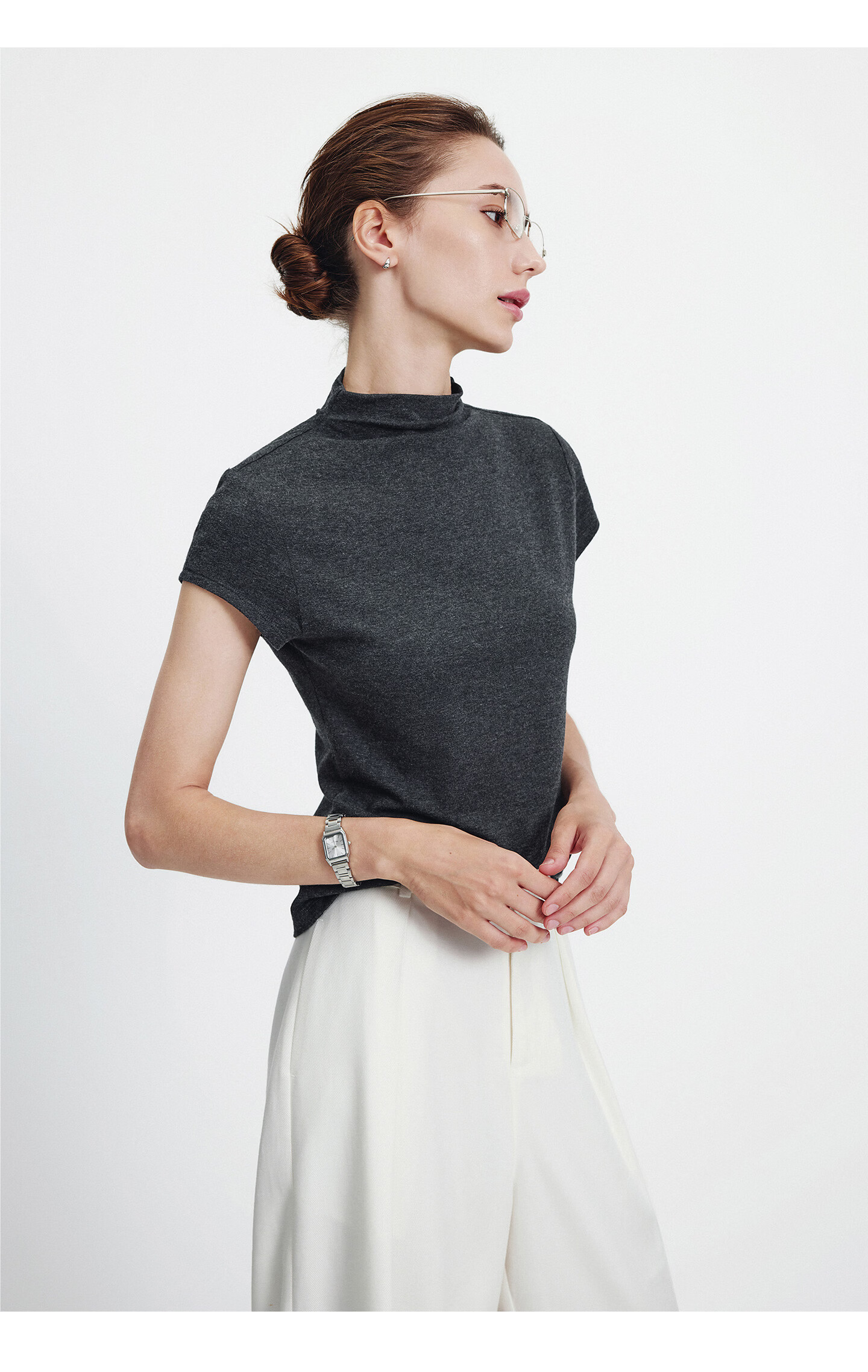 Navigare Italian Small Sailboat High Neck Short Sleeve T-Shirt 2026 New Women's Slim Fit Flutter Sleeve Antibacterial Top 2325556501 23