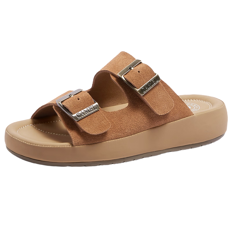 CAMEL Soft Bag 2nd Generation Square Buckle Women's Slippers Thick Sole Birkenstock Style L26M504048A Camel Color Size 36
