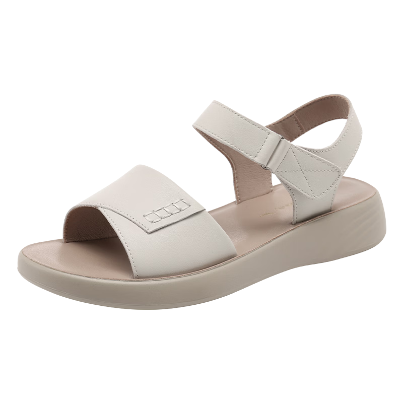 Red Dragonfly Women's Thick-Soled Cowhide Mom Shoes Commuting Comfortable Middle-Aged Fashion Soft Sole Sandals WTK264931 Off-White Size 37
