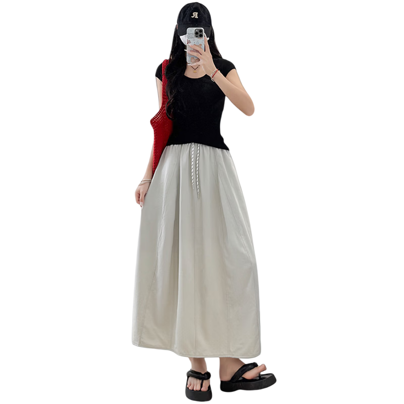 Langsha Women's Workwear Summer Skirt 2026 New High Waist Thin Plus Size A-Line Mid-Length Flowing Pumpkin Skirt