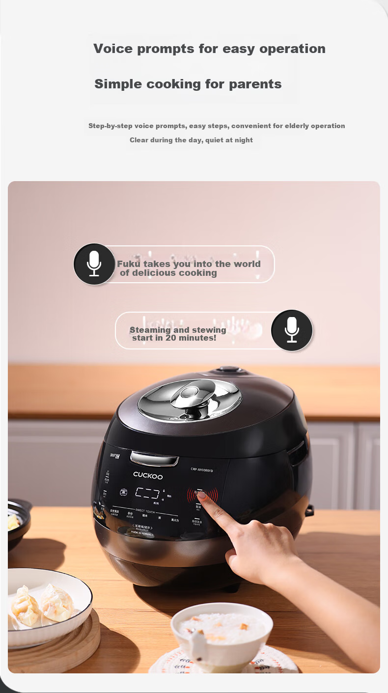 CUCKOO Black Crystal Diamond Rice Cooker Korean Imported Large Capacity High-Pressure Intelligent Voice Timer Multifunction IH Pressure Cooker for 4-5 People CRP-AH1080FD 11