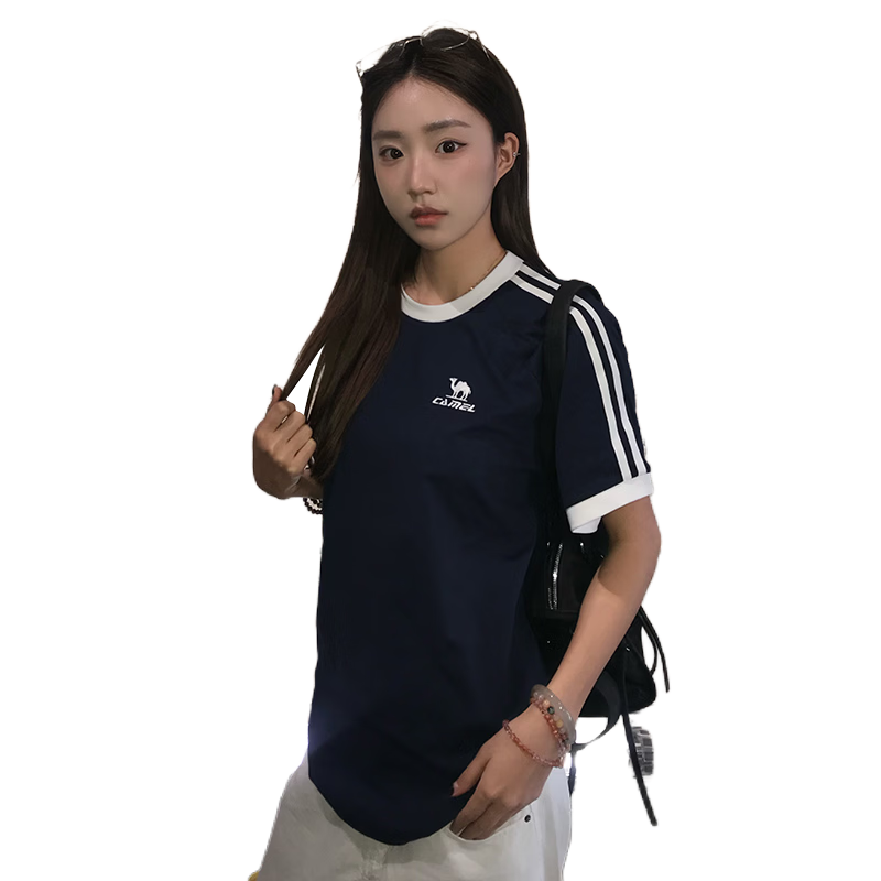 CAMEL Dilireba Style Pure Soft Cotton Oversized Unisex Short Sleeve T-Shirt C36BAXLN090A Dark Blue M