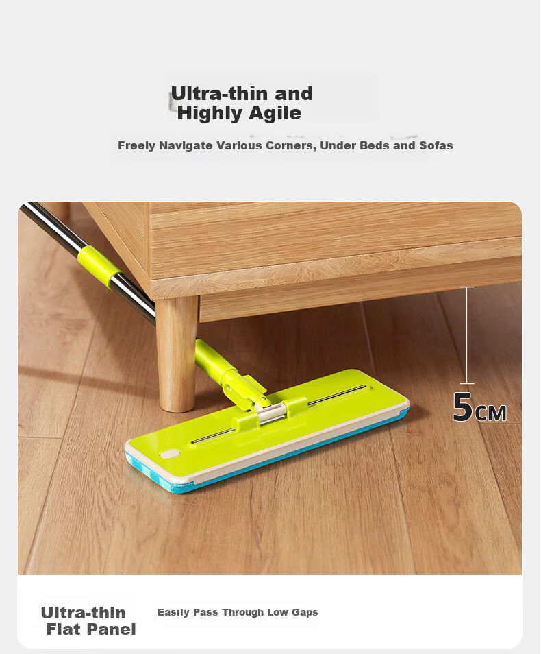 HoMettler Clean and Dirty Separation Flat Mop Household One-Drag Clean Hands-Free Washing 2025 New Scraper Double Rod Double Mop 6 Mop Cloths 8