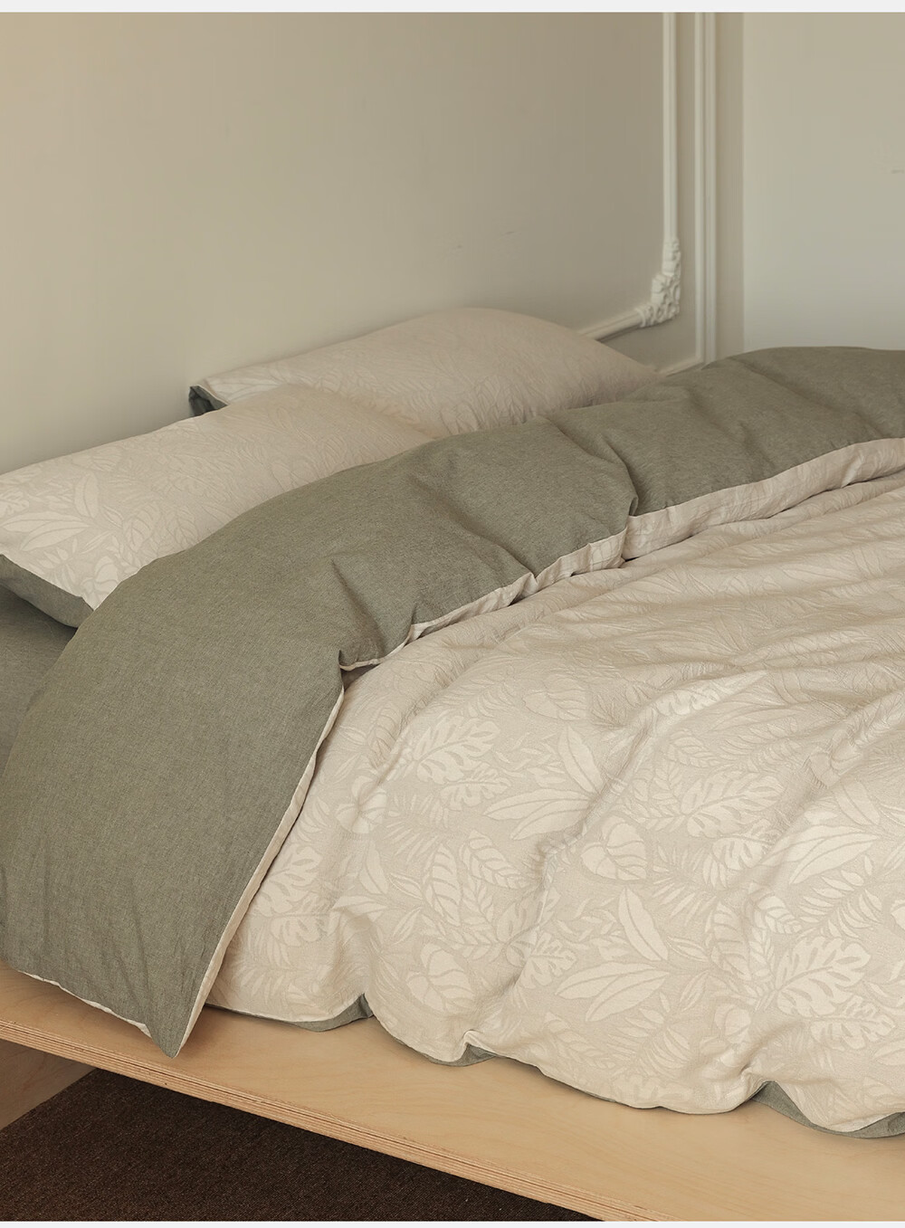 Inward Woven 100% Cotton Washed Yarn-Dyed Jacquard Four-Piece Bedding Set Green Leaf 1.8/2m Bed Sheet Style 6