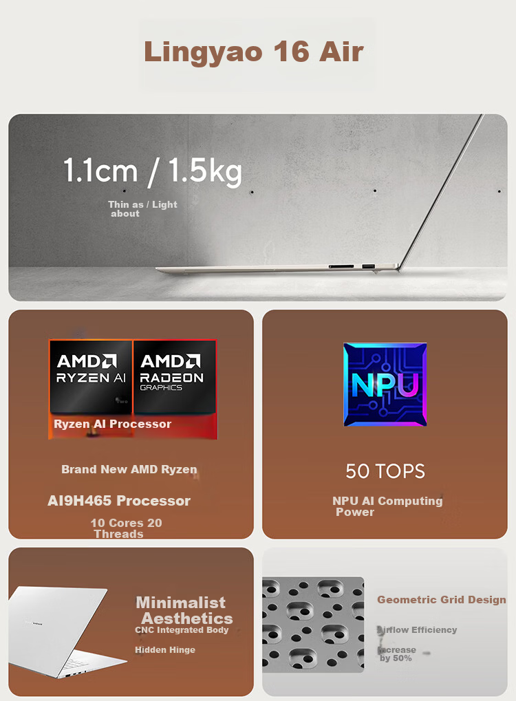 ASUS Lingyao 16 Air 2026 AMD Ryzen AI 9 H465 2.8K 1100nits OLED Ultra-thin 16-inch 1.1cm AI Laptop (32GB 1TB) 2