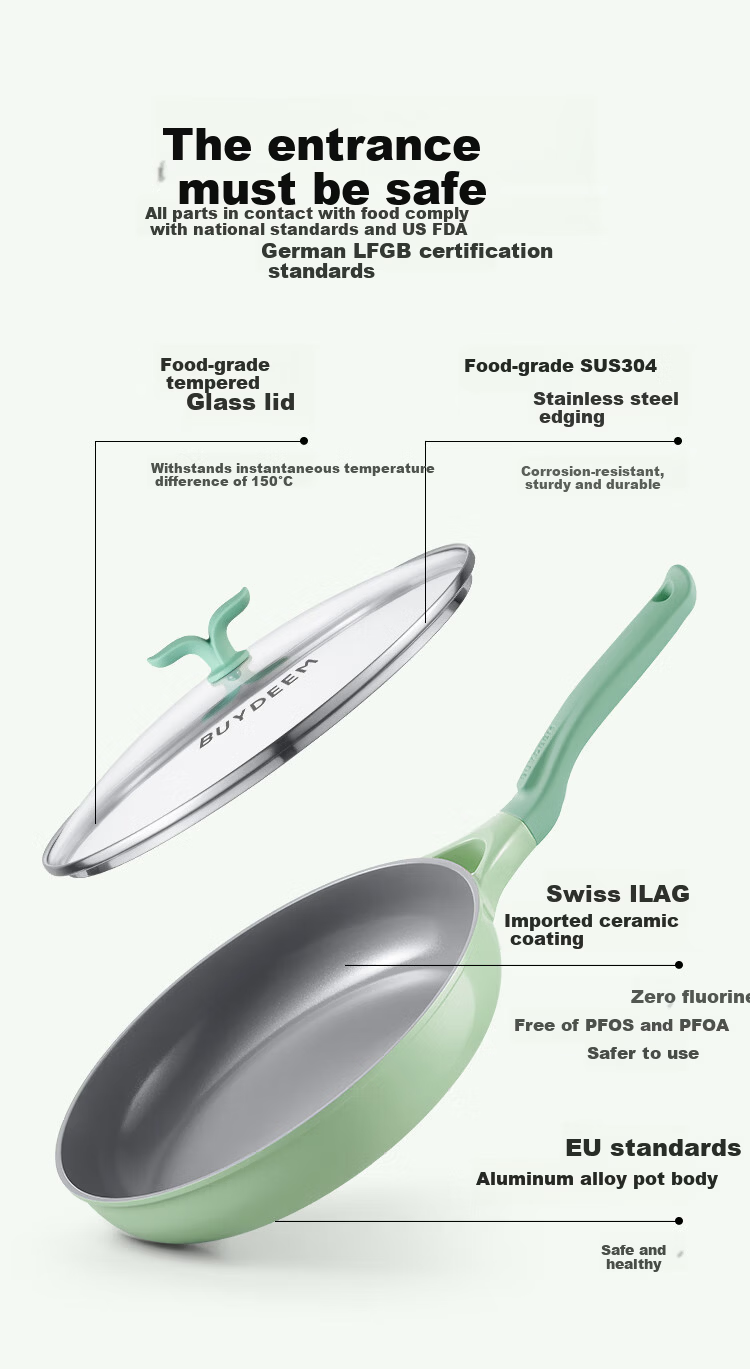 Buydeem Spring Bud Non-Stick Frying Pan 26cm Light Yellow for Induction and Gas Cooktops 11
