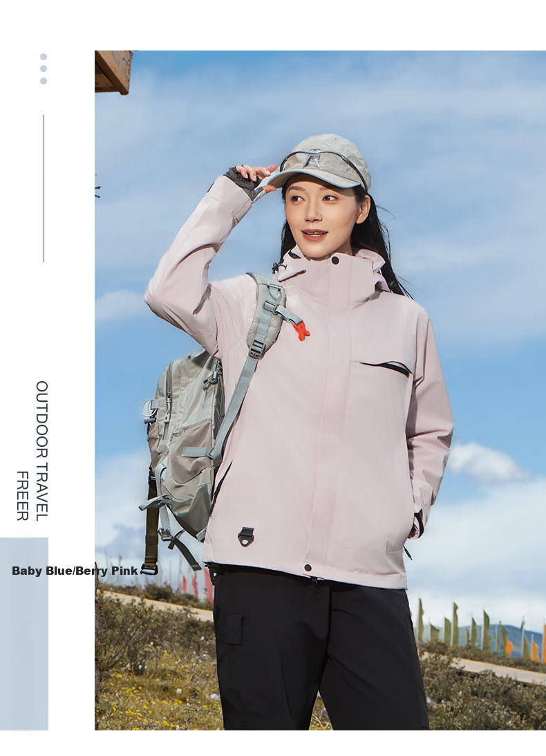 JEEP SPIRIT Men's and Women's Outdoor 3-in-1 Waterproof Windproof Mountaineering Jacket Couple's Dark Night Blue XS 19
