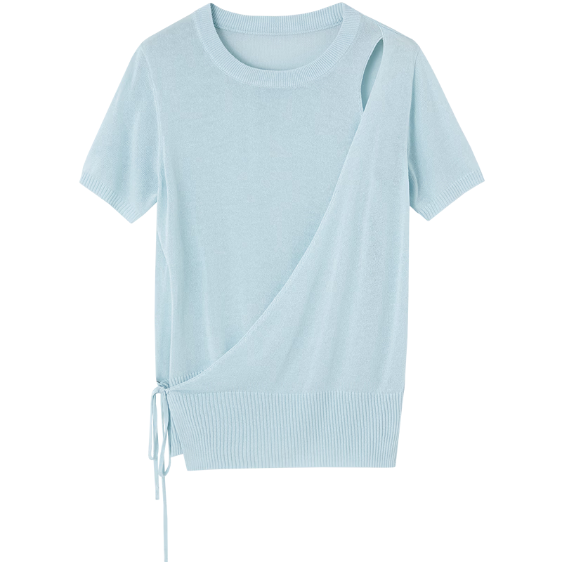 Demana [with Linen Lyocell] Summer Elegant Asymmetric Design Adjustable Tie Slim Knit Top for Women Premium