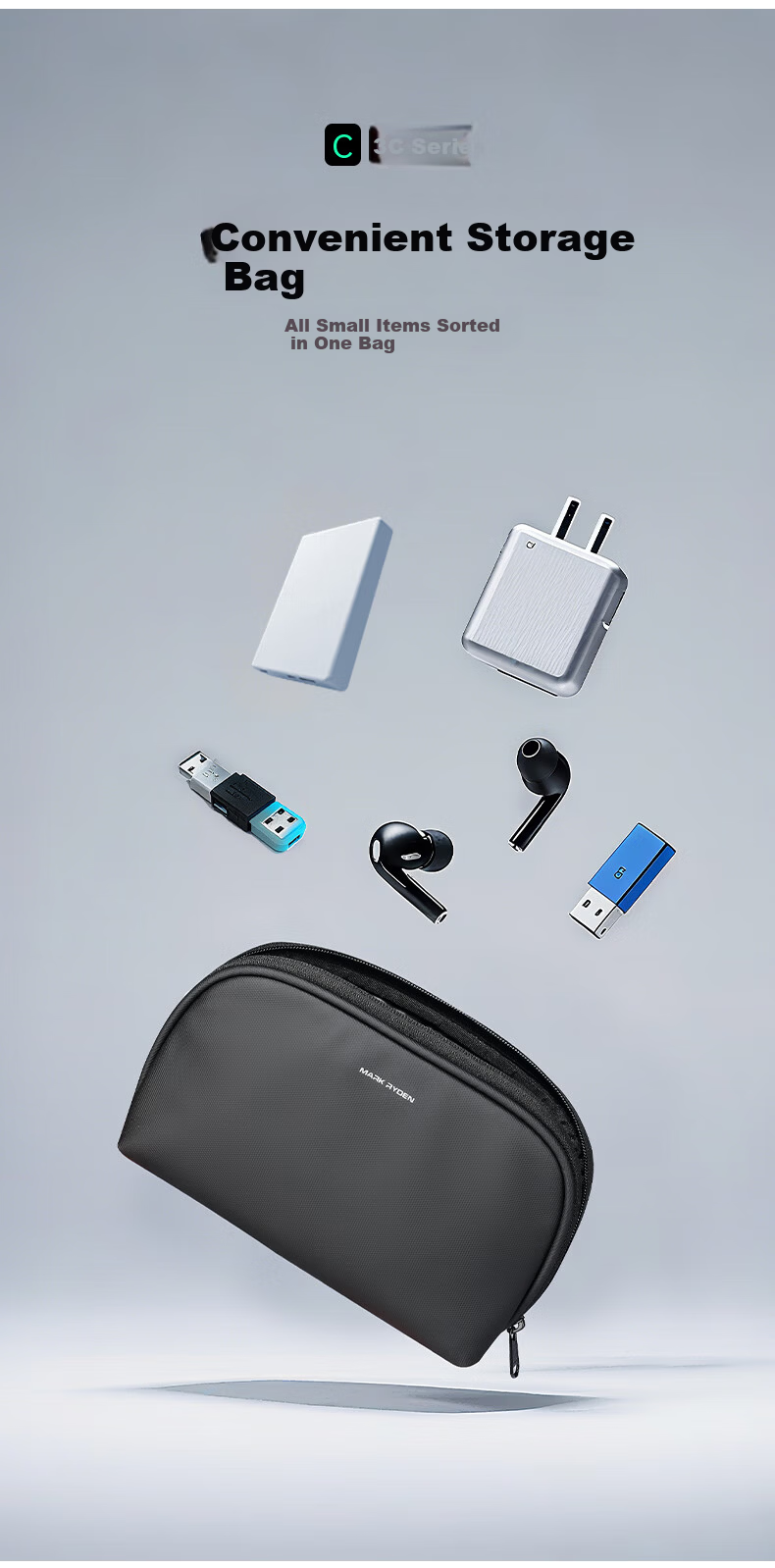 MARK RYDEN Digital Storage Bag Multifunctional Mouse Charger Computer Power Data Cable Travel Portable Mobile Phone Accessories Pouch 2