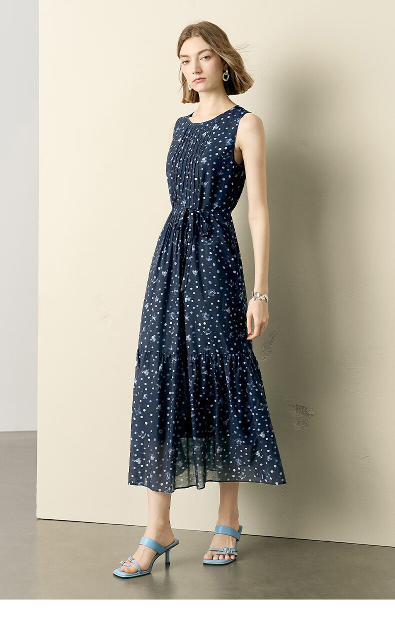 Yanyu Floral Tencel Vest Dress Women 2026 Summer Waist Slimming Sleeveless Long Dress Blue Flower S 8