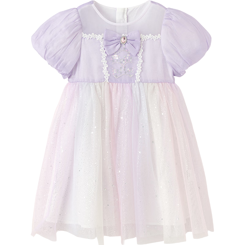 Balabala Girls' Dress Children's Dress Big Kids 2026 Summer Baby Mesh Dress Puff Sleeve Party Princess Dress