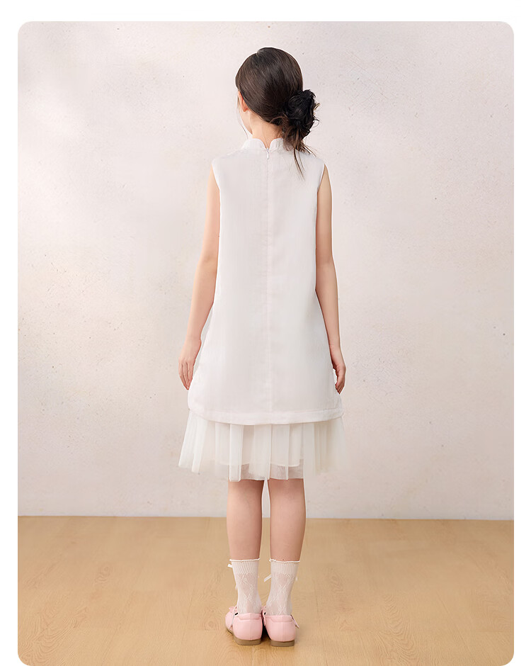 Balabala Girls Dress Children's Dress 2026 Summer New Baby New Chinese Style Qipao Dress Spliced Mesh Sweet 18