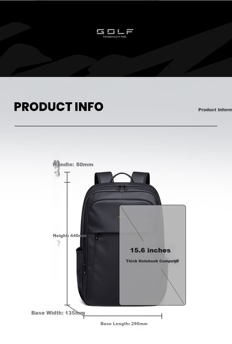 GOLF Men's Travel Backpack Large Capacity 15.6/16 Inch Laptop Student School Bag Commuter Business Backpack 10