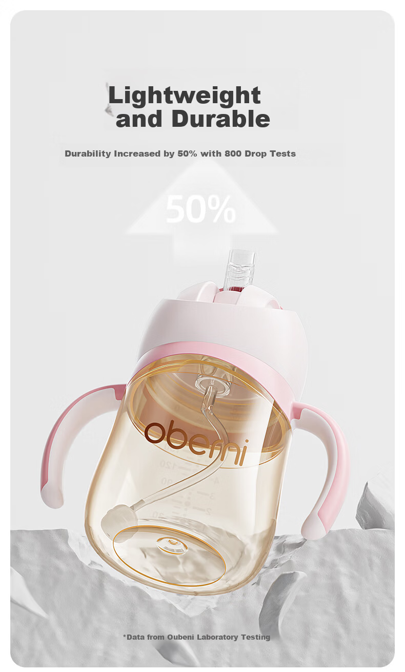 Oubeni PPSU Children's Training Drinking Cup Kindergarten Primary School Direct Drinking Water Cup with Handle Straw Anti-Choking Anti-Drop Slide Cover Water Bottle 14