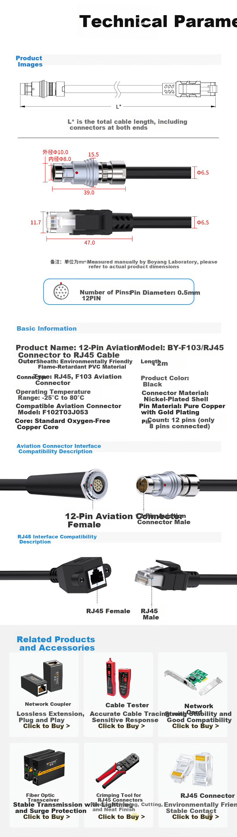 BOYANG BY-F102/USB 4-Pin Aviation Plug to USB Connector 0.3m F-Series High-Density Electrical Connector Supports Quick Lock Blind Mating Compatible with F102T03J053 2