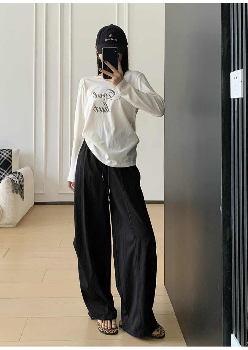 Langsha Women's Wide-Leg Pants Spring Summer Thin High-Waist Slim Cotton Feel Dual-Wear Quick-Dry Straight Loose Sports Casual Trousers 22