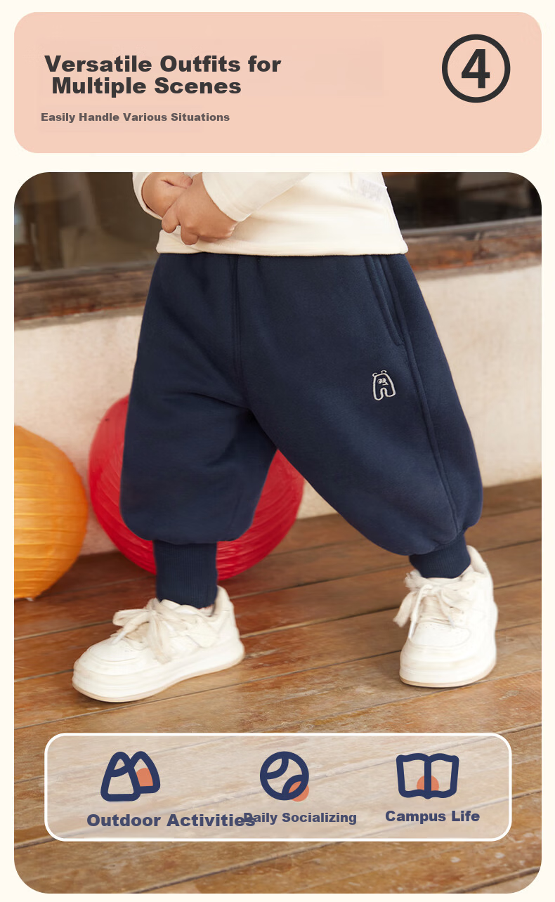 Qiqi Bear [Integrated Alpaca Wool] Boys' Fleece-Lined Thickened Pants Children's Sports Pants Autumn Winter Boys' Sweatpants 9
