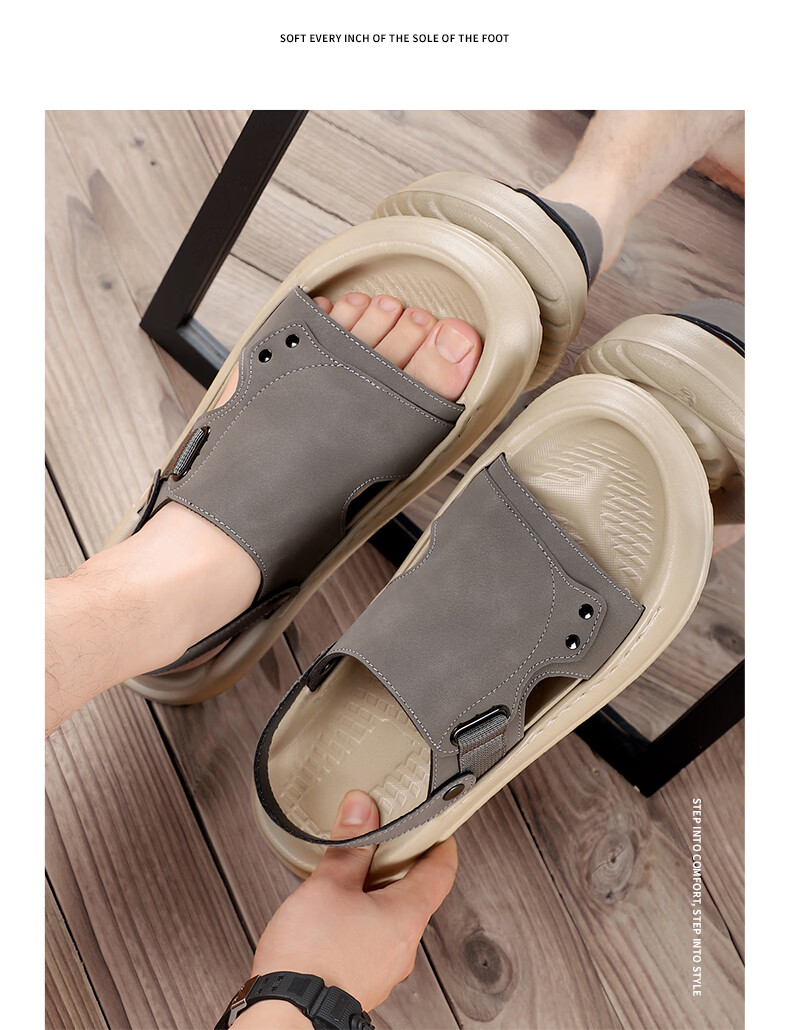MEXICAN Spring Summer New Men's Leather Sandals Beach Shoes Dual-Wear Breathable Green 40 13