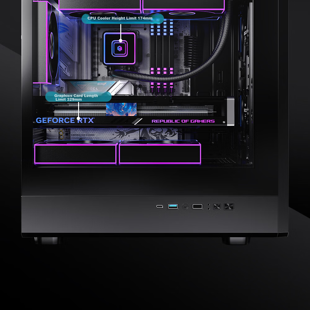 PADO Fengdu 5 Black Desktop Computer Case Supports M-ATX Motherboard with Type-C Front Panel Iron Mesh Sliding Glass Design 8 Fan Slots 9
