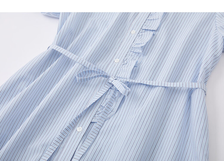 Demana French Romantic Summer Cloud Cotton Striped Ruffle Collar Waist-Slimming Dress for Women Premium Quality 13