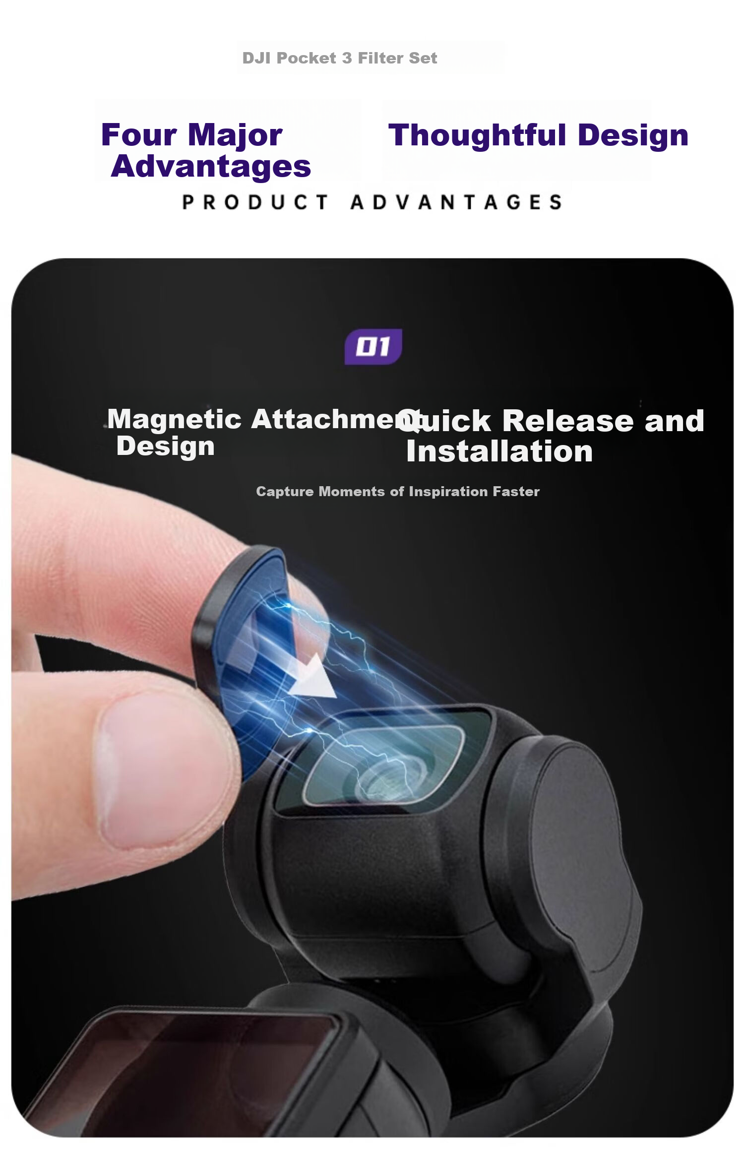 JJC DJI Pocket 4 Filter Kit Compatible with Pocket 3 CPL Polarizer Adjustable ND Neutral Density Soft Black Filter Accessories 3