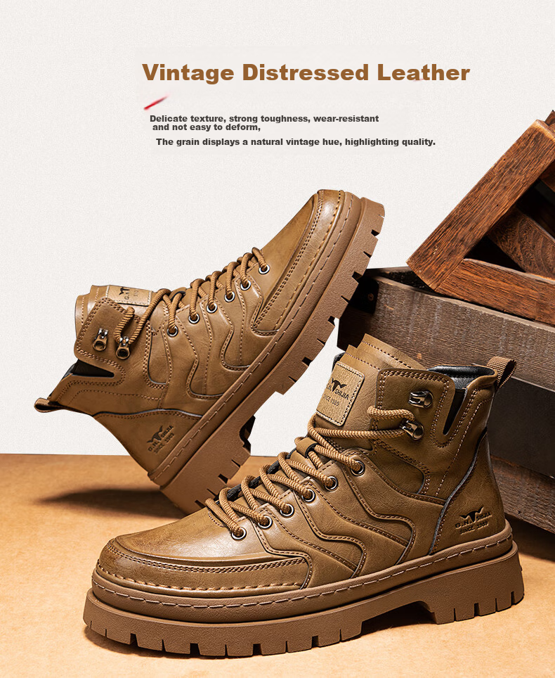 Bull Family [Zhang Ruoyun Edition] Men's Martin Boots Autumn Winter New Retro Versatile High-end Men's Boots Thick-soled Height-increasing Work Boots 4