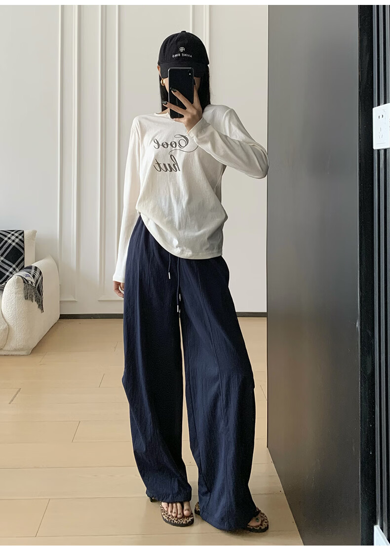 Langsha Women's Wide-Leg Pants Spring Summer Thin High-Waist Slim Cotton Feel Dual-Wear Quick-Dry Straight Loose Sports Casual Trousers 19
