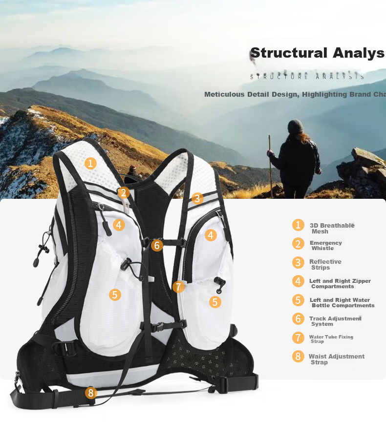 INOXTO Eagle 12L Outdoor Backpack - Multifunctional Casual Hiking Travel Cycling Off-Road Double Shoulder Bag 576 White 7