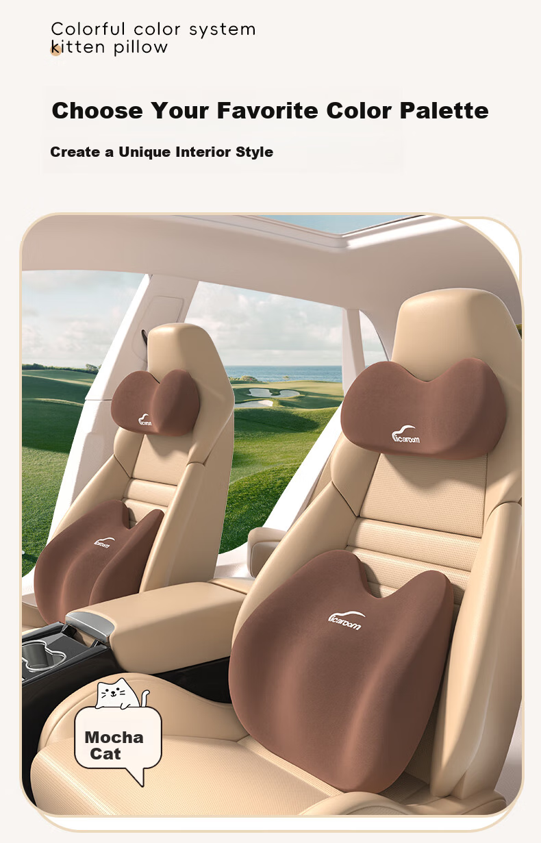 ICAROOM Car Headrest and Lumbar Support Set Memory Foam Neck Pillow Cervical Spine Cushion Car Waist Pillow Lumbar Support Cushion 21