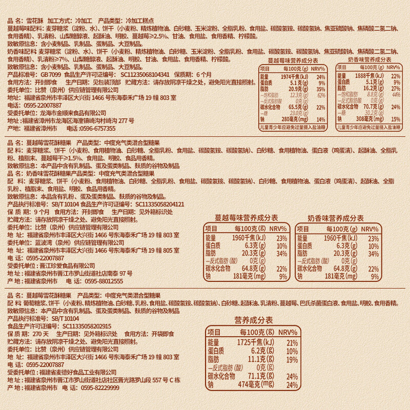 比比赞（BIBIZAN）蔓越莓雪花酥800g/箱办公室小吃饼干蛋糕点心面包休闲零食品量大