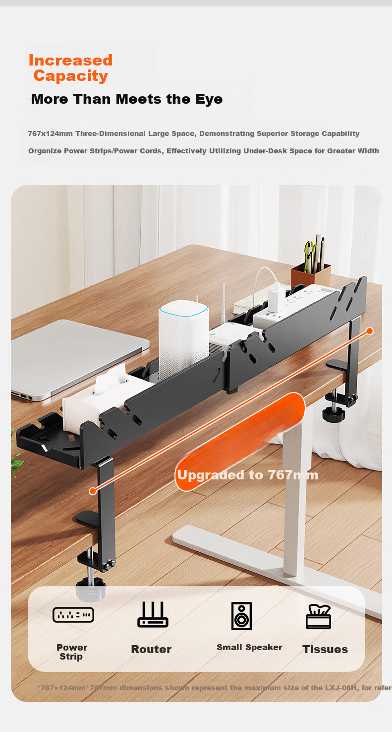 Behind the Scenes Hero TV Accessories Large Black Desktop Cable Organizer Rack No-Drill Cable Management Box for Data Cables and Power Strips 6