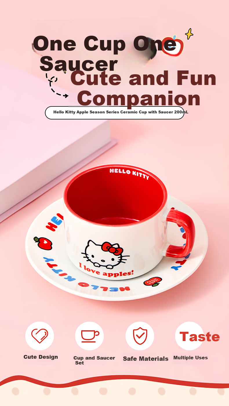 MINISO Hello Kitty Apple Season Series Ceramic Mug with Saucer 200mL 1