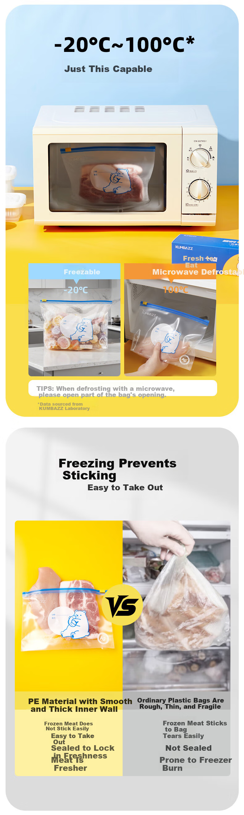 KUMBAZZ Fresh-Keeping Sealed Slider Antibacterial Food Storage Bags for Refrigerator, 20 Large Bags 9