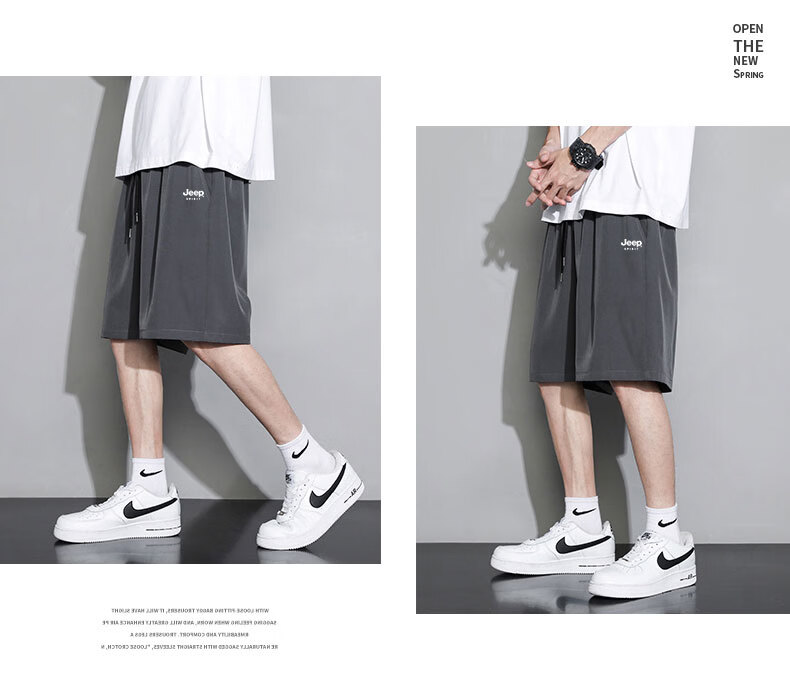 JEEP SPIRIT Men's Summer New Lightweight Ice Feel Loose Breathable Straight Cut Casual Sports Mid-Length Shorts 25