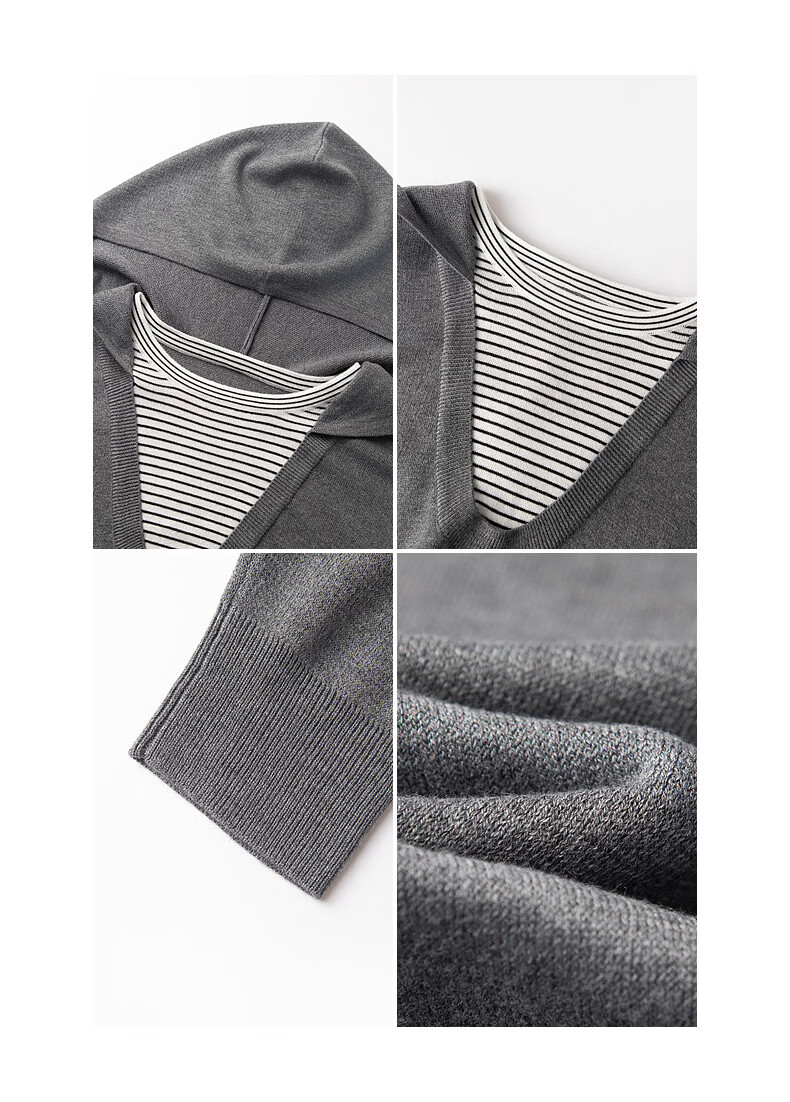 Demana Spring Faux Two-Piece Colorblock Striped Hooded Knit Sweater with Fluffy Wool for Women 13
