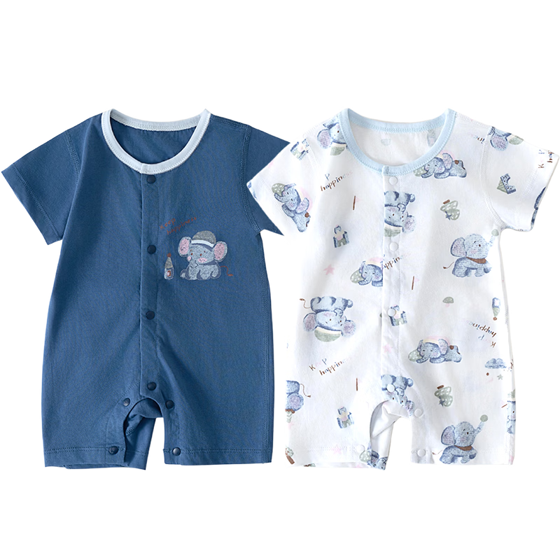 Shubeiyi 2-Pack Baby Clothes Newborn Romper Summer Thin Short Sleeve Cotton Jumpsuit Navy 66