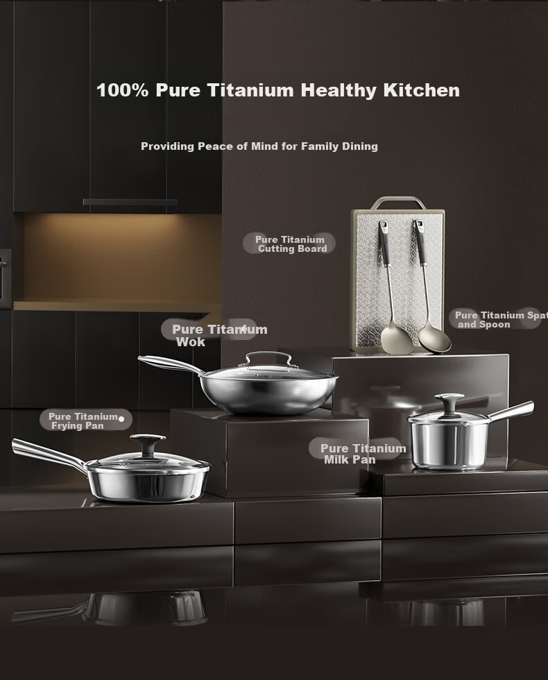 SUPOR JD Exclusive Pure Titanium Non-Coated Lightweight Non-Stick Frying Pan 100% Pure Titanium Plate 32cm Compatible with All Stoves 30
