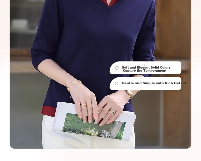 Woodpecker Women's Autumn Polo Shirt with Lapel Long Sleeve, Fake Two-Piece, Plus Size, Maroon, M 4