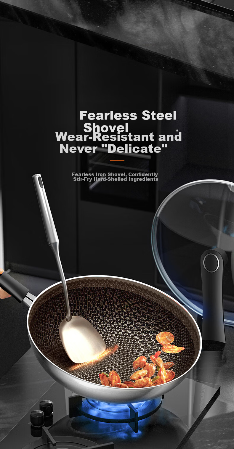 Joyoung 32cm Titanium Non-Stick Frying Pan Wok, Flat Bottom, Compatible with Induction and Gas Stoves, 304 Honeycomb Surface 6