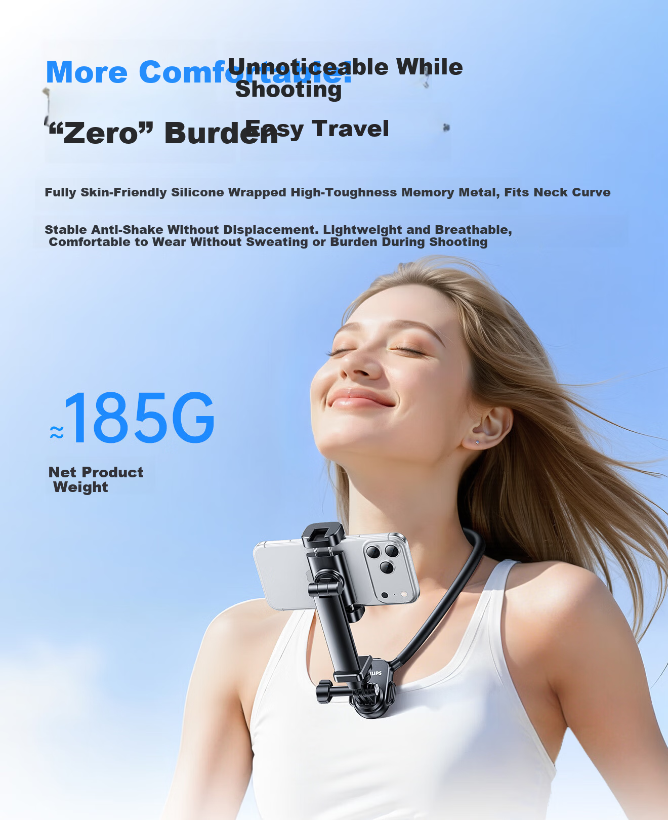 Philips Neck Hanging First-Person View Shooting Device Outdoor Sports Cycling Fishing Live Chest Mount Stabilizer Compatible with Apple and Android Universal Vlog Shooting Stand 2335 6