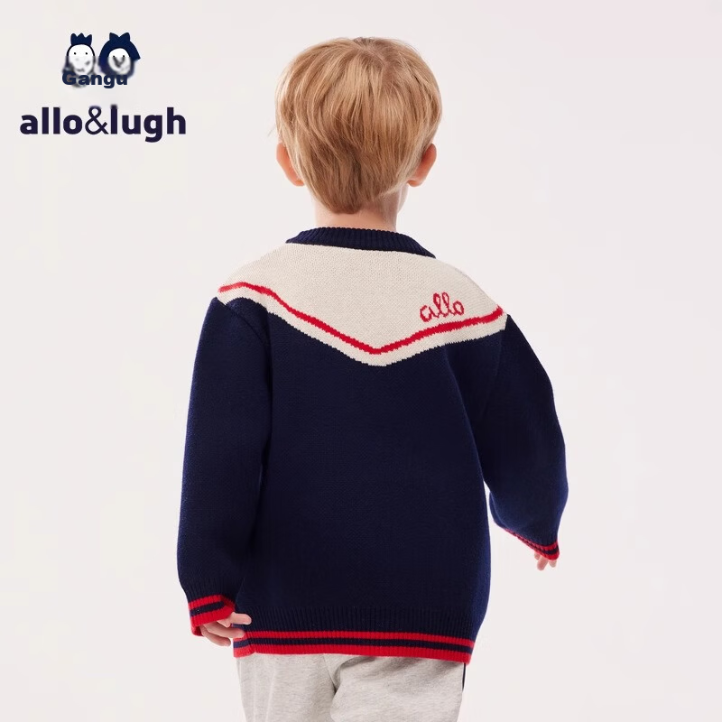 Allo&lugh New Knit Pullover Sweater Jacket for Boys, College Style, Dark Navy, Size 110
