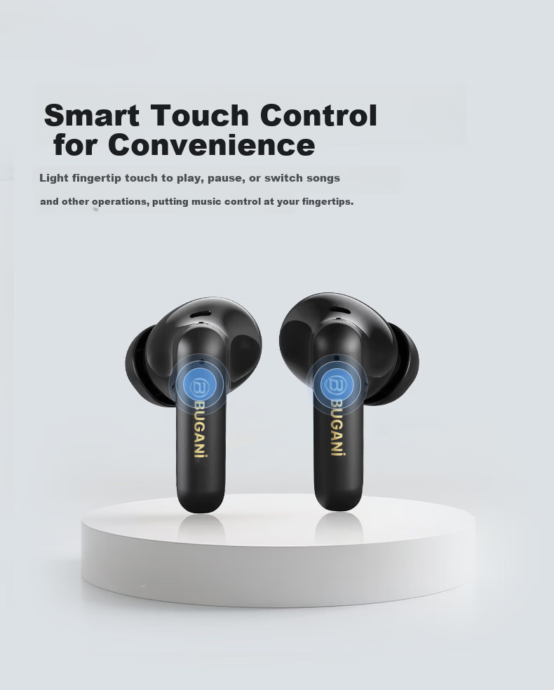 BUGANI Freebuds B20 Wireless Bluetooth In-Ear Earphones Gaming Music Sports Headphones Active Noise Cancelling Bluetooth 6.0 Long Battery Life Black 12
