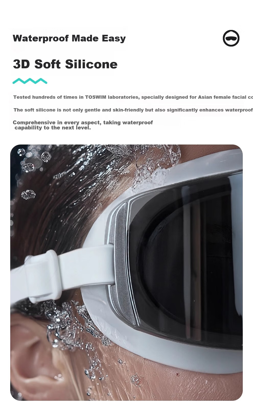 TOSWIM Large Frame Waterproof Anti-Fog Swimming Goggles Unisex HD Coated Professional Eyewear Abyss Glow Plano 4