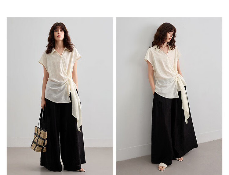 Demana [With Natural Linen] Summer Minimalist Side Knot Shirt Elegant Commuter High-End Blouse for Women 8