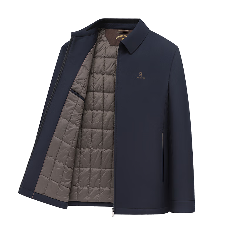 MONTAGUT Men's Winter Wool Jacket Cotton Coat Turn-down Collar Middle-aged Business Warm Cotton-padded Coat Navy Blue Size 54