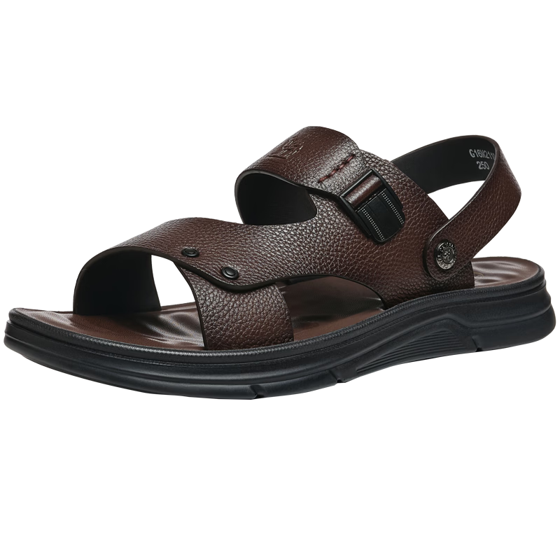 CAMEL Summer Cowhide Beach Shoes, Two-Way Business Leather Sandals for Men And Fathers, Outdoor Wear, G16M211015, Brown, Size 43