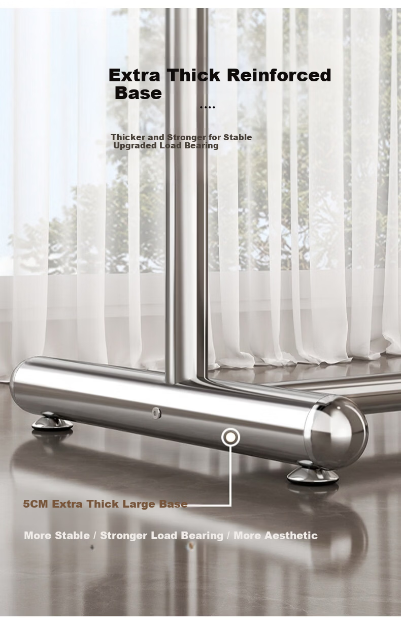 Yaoying YJ11 Stainless Steel Floor Clothes Rack Single Rod Garment Hanger for Bedroom Balcony 120x170cm 13