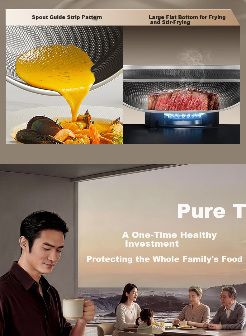 SUPOR JD Exclusive Pure Titanium Non-Coated Lightweight Non-Stick Frying Pan 100% Pure Titanium Plate 32cm Compatible with All Stoves 26
